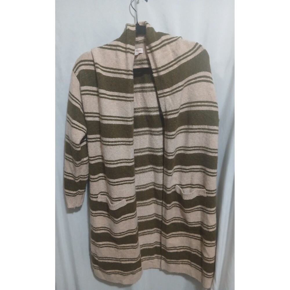 Knox Rose Cardigan Womens Small Open-Front Long-Sleeve Pockets Striped Long